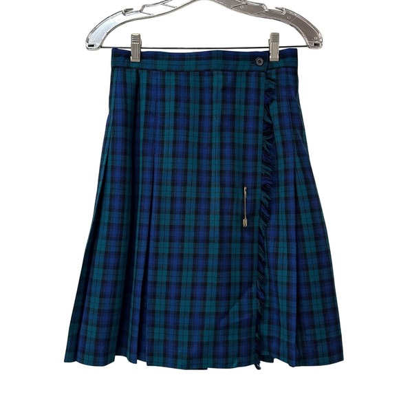 Talbots Dresses & Skirts - Talbots Vintage Blue Green Plaid Wool Kilt Wrap Skirt Pleated Made in USA 6